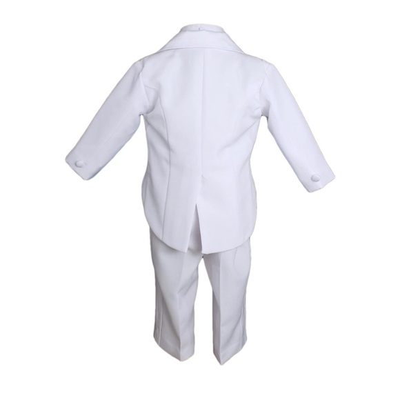 Baby Boys Formal White 5 Piece Classic Suit Set with Tail - Picture 3 of 10